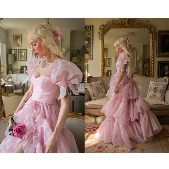 NWT Pink Mademoiselle Ruffle Layered Gown Maxi Dress Wedding Engagement Dress -L - Picture 10 of 17